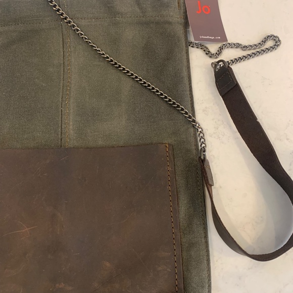 Anthropologie JO Bag Industrial Canvas Distressed Leather Chain Satchel WAY COOL - Picture 2 of 14